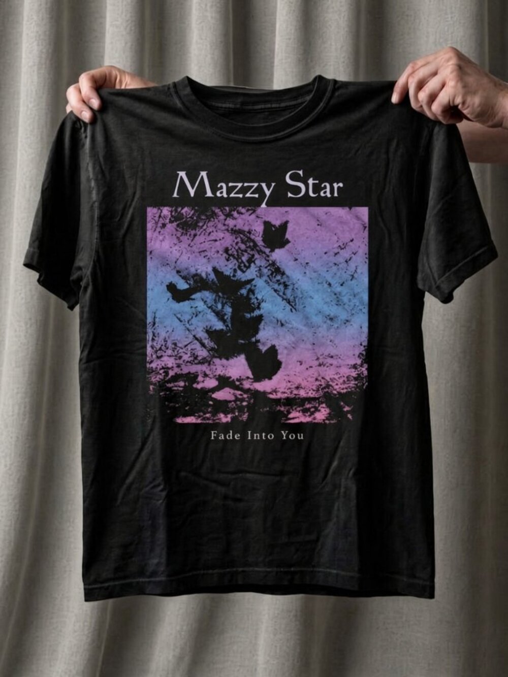 Birds Silhouette Pastel Sky Graphic Tee Men's Black Dreamy Vintage NWT